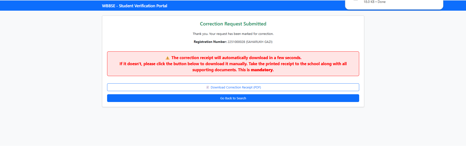 Correction Submitted
